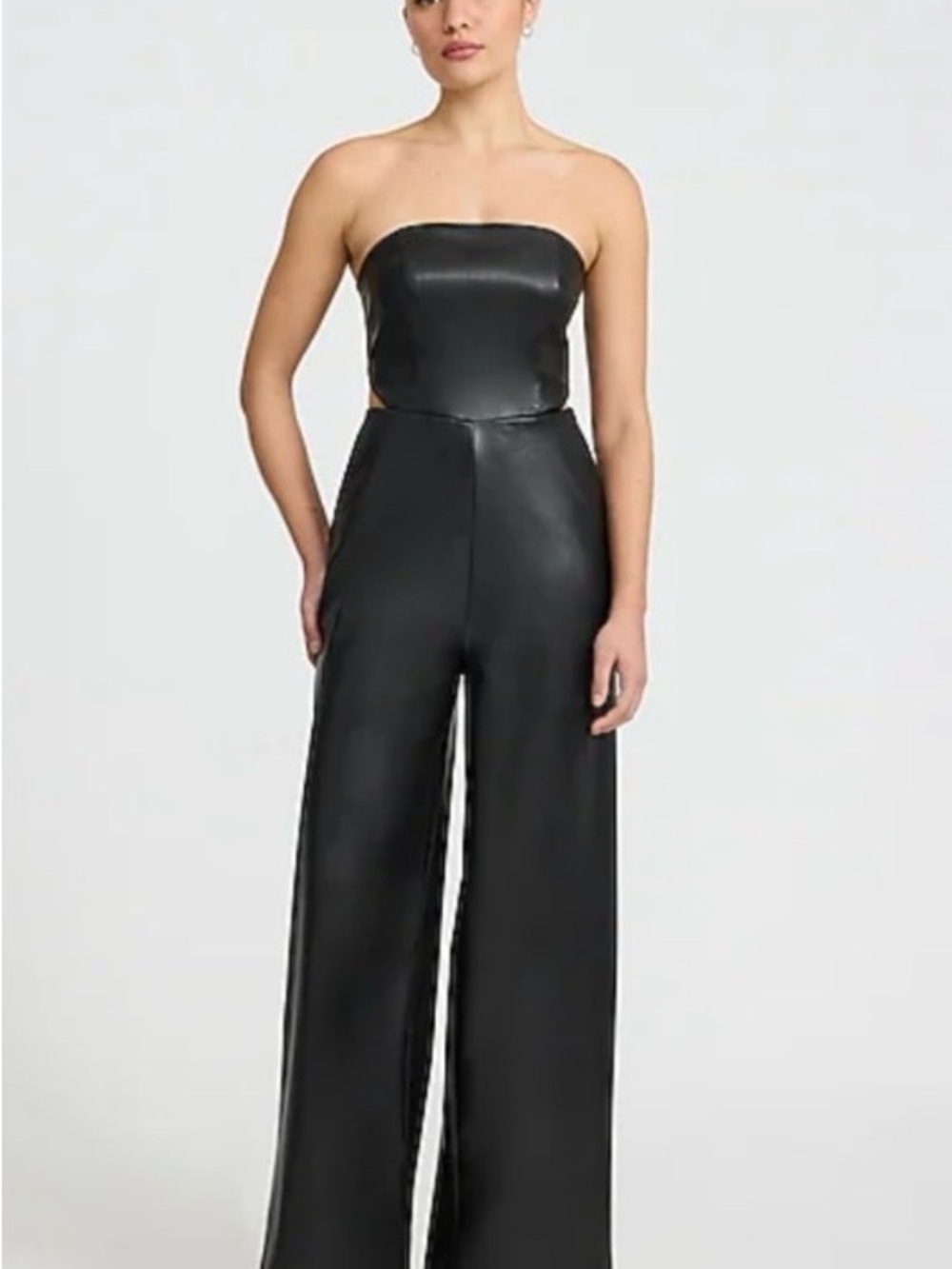 Express Black Strapless Wide-Leg Faux-Leather Jumpsuit